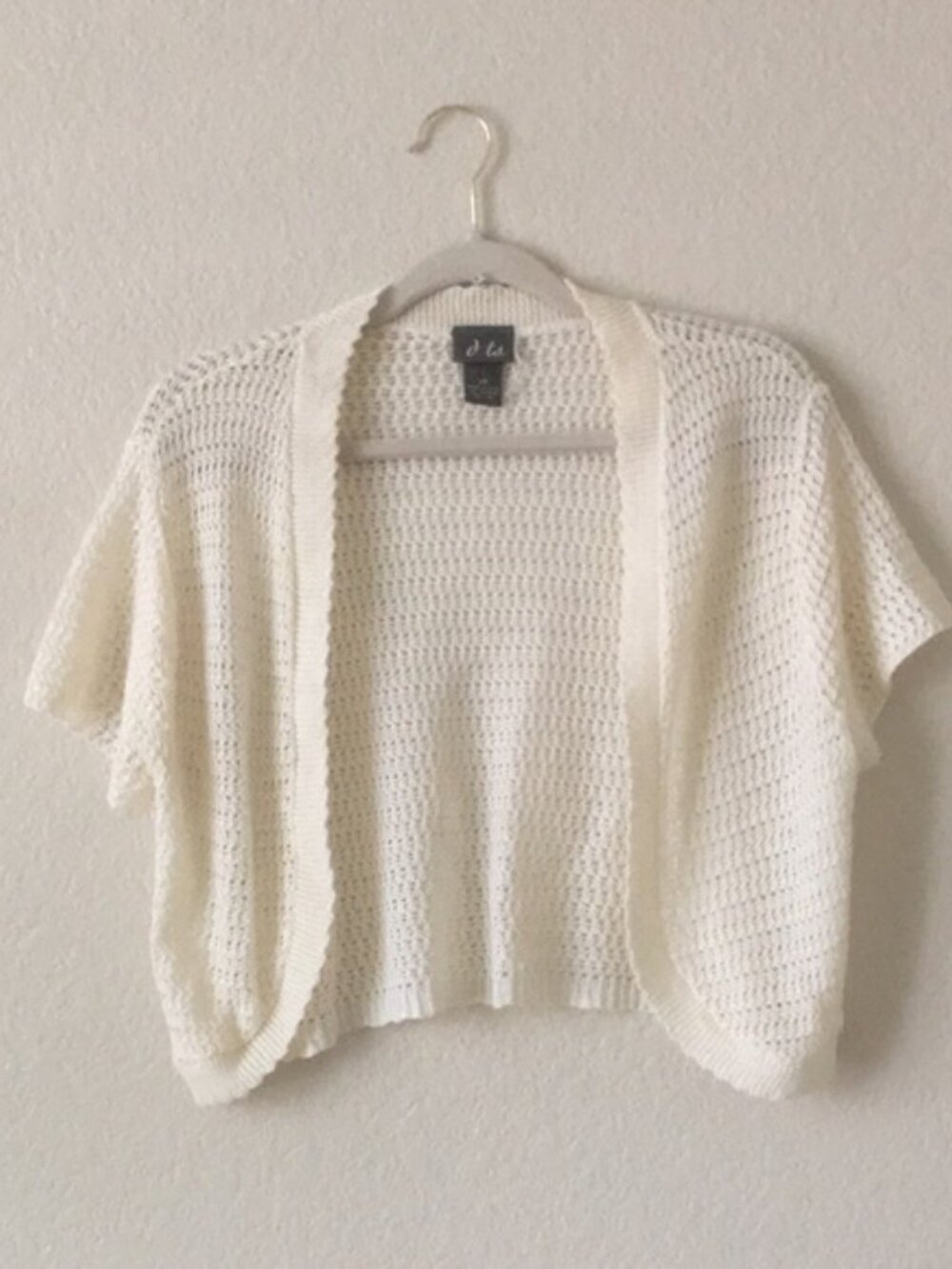 Y2K Open Front Cardigan Retro DOTS Crop Sweater Short Sleeve Ivory